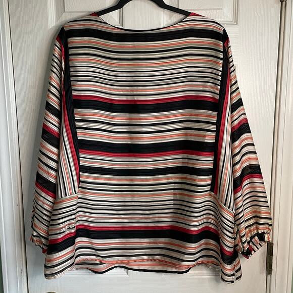 Vince Camuto Top Blouse Striped Long Sleeves Sz 1X Lined Orange Black Beige - Picture 4 of 11